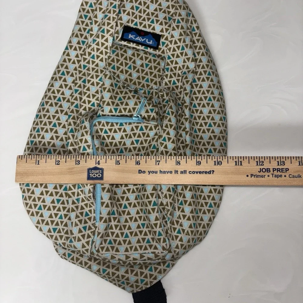 Kavu Rope Sling Bag Backpack Beige Teal/Brown Triangle Geometric Mini Specks